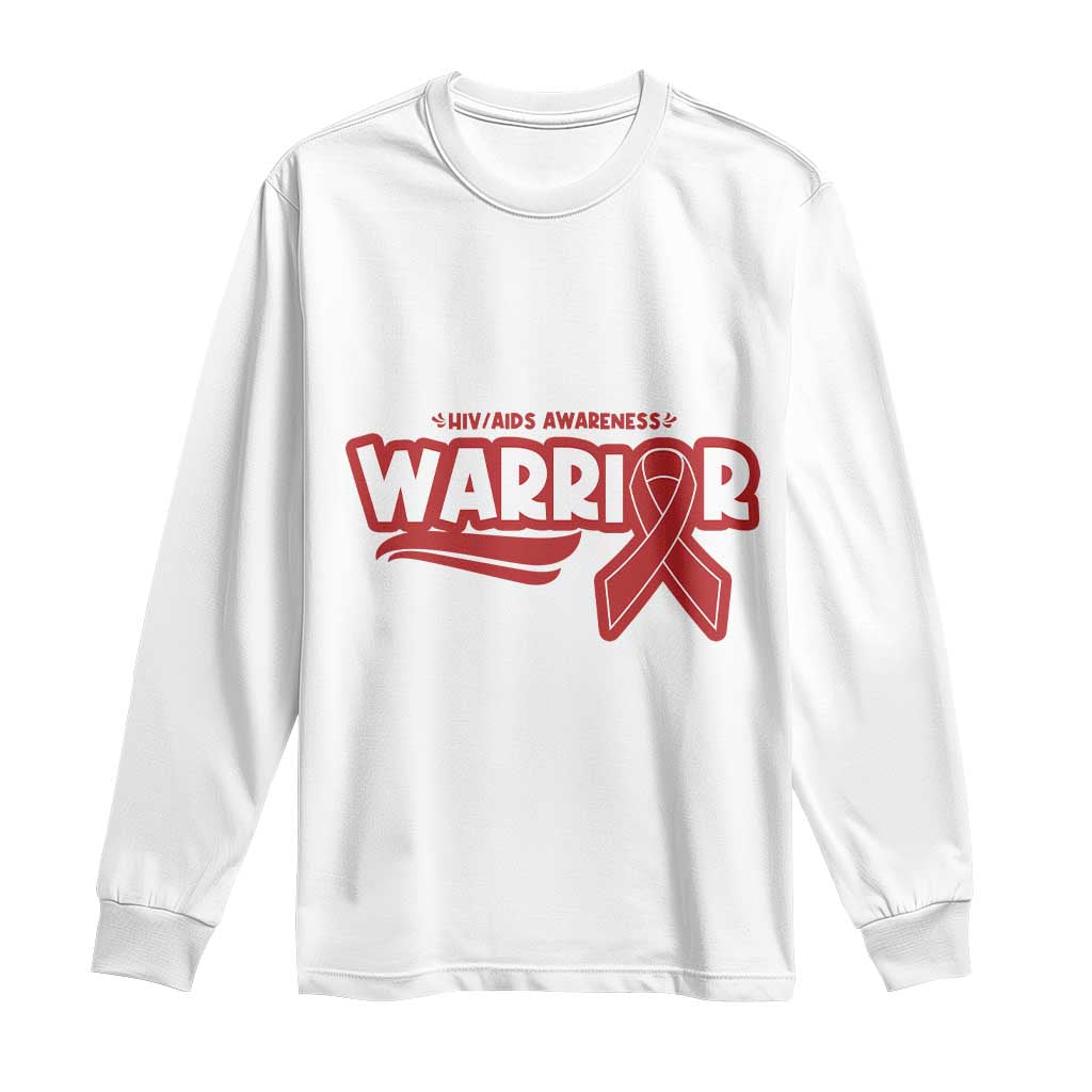 HIV Awareness Warrior Long Sleeve Shirt Red Ribbon Support Gift - Wonder Print Shop