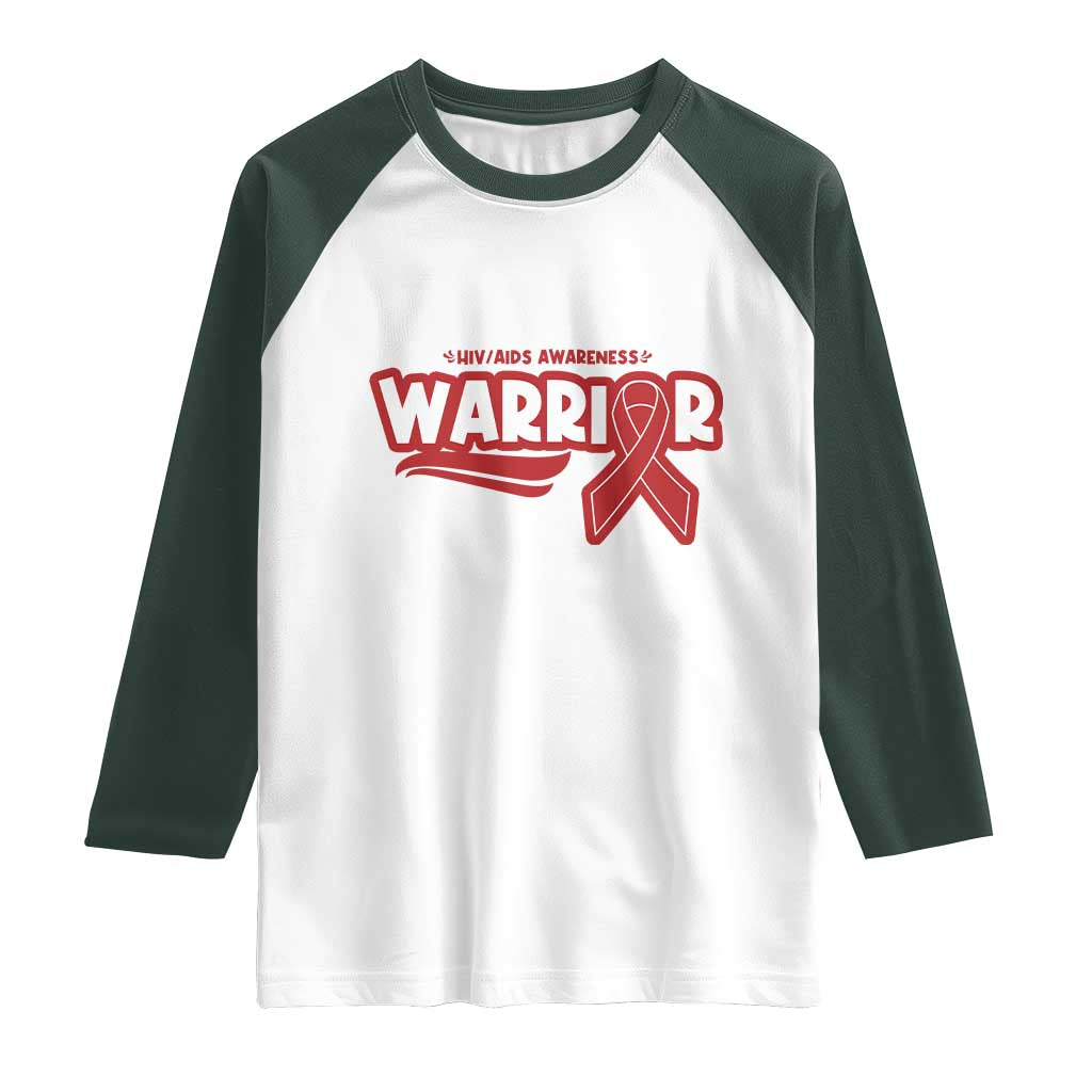 HIV Awareness Warrior Raglan Shirt Red Ribbon Support Gift - Wonder Print Shop