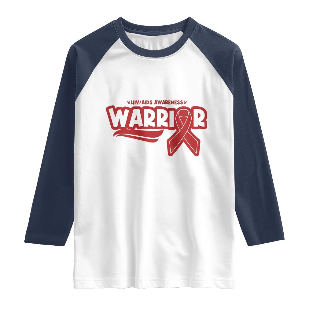 HIV Awareness Warrior Raglan Shirt Red Ribbon Support Gift - Wonder Print Shop