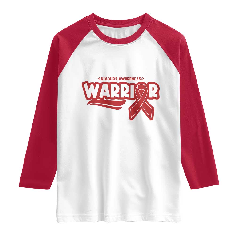 HIV Awareness Warrior Raglan Shirt Red Ribbon Support Gift - Wonder Print Shop