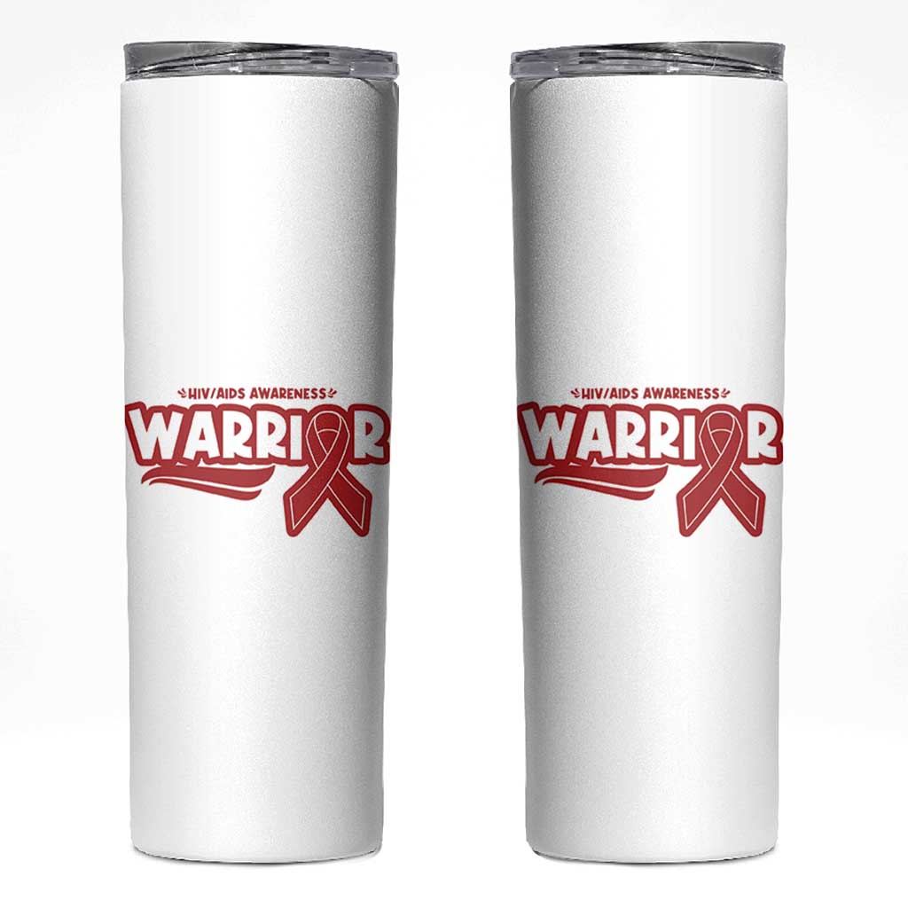HIV Awareness Warrior Skinny Tumbler Red Ribbon Support Gift - Wonder Print Shop