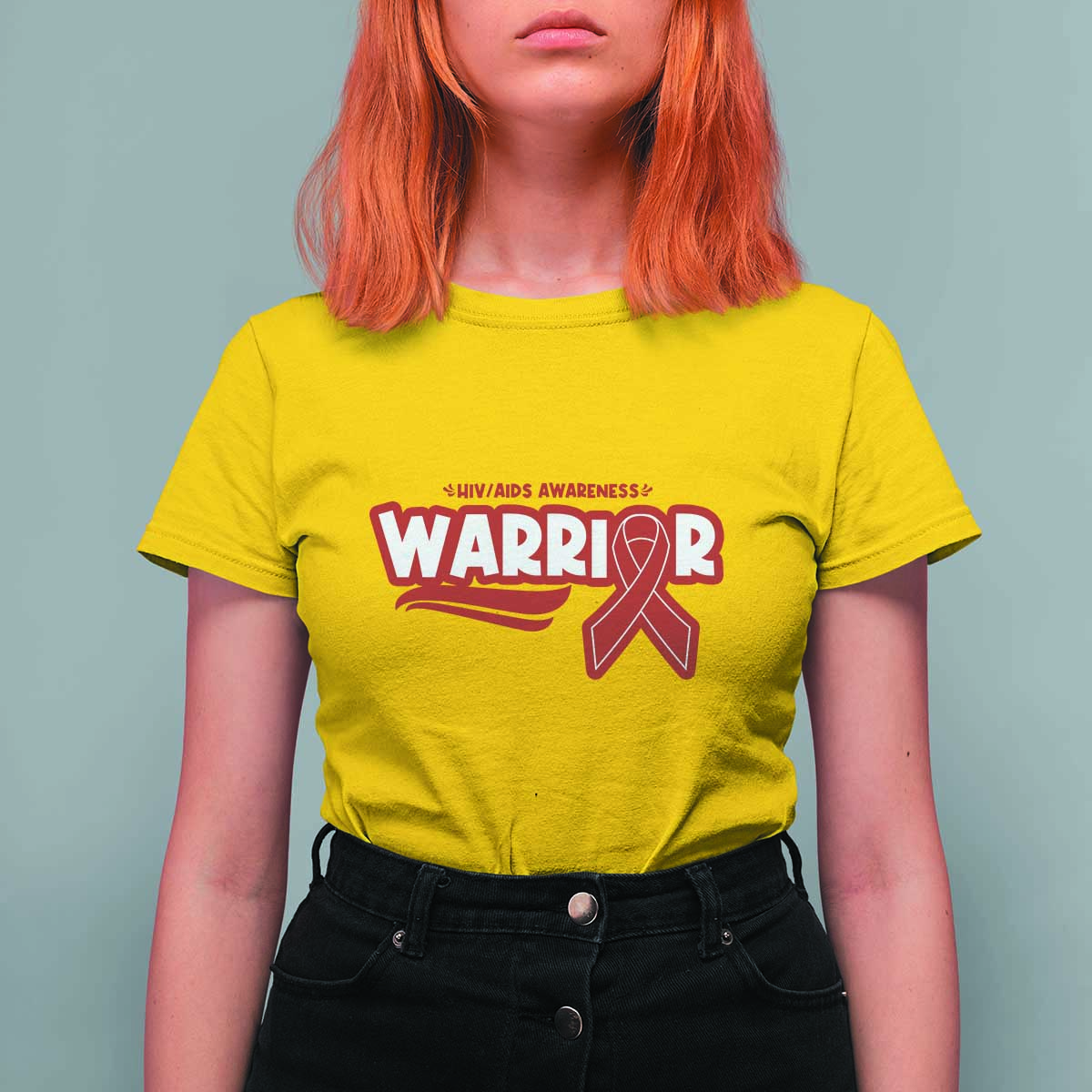 HIV Awareness Warrior T Shirt For Women Red Ribbon Support Gift - Wonder Print Shop