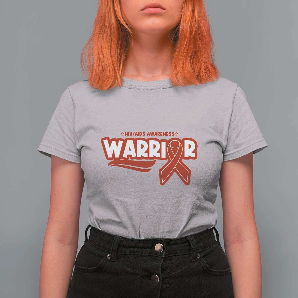HIV Awareness Warrior T Shirt For Women Red Ribbon Support Gift - Wonder Print Shop