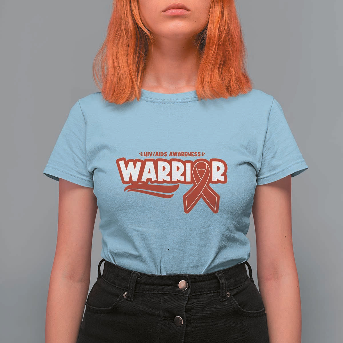 HIV Awareness Warrior T Shirt For Women Red Ribbon Support Gift - Wonder Print Shop