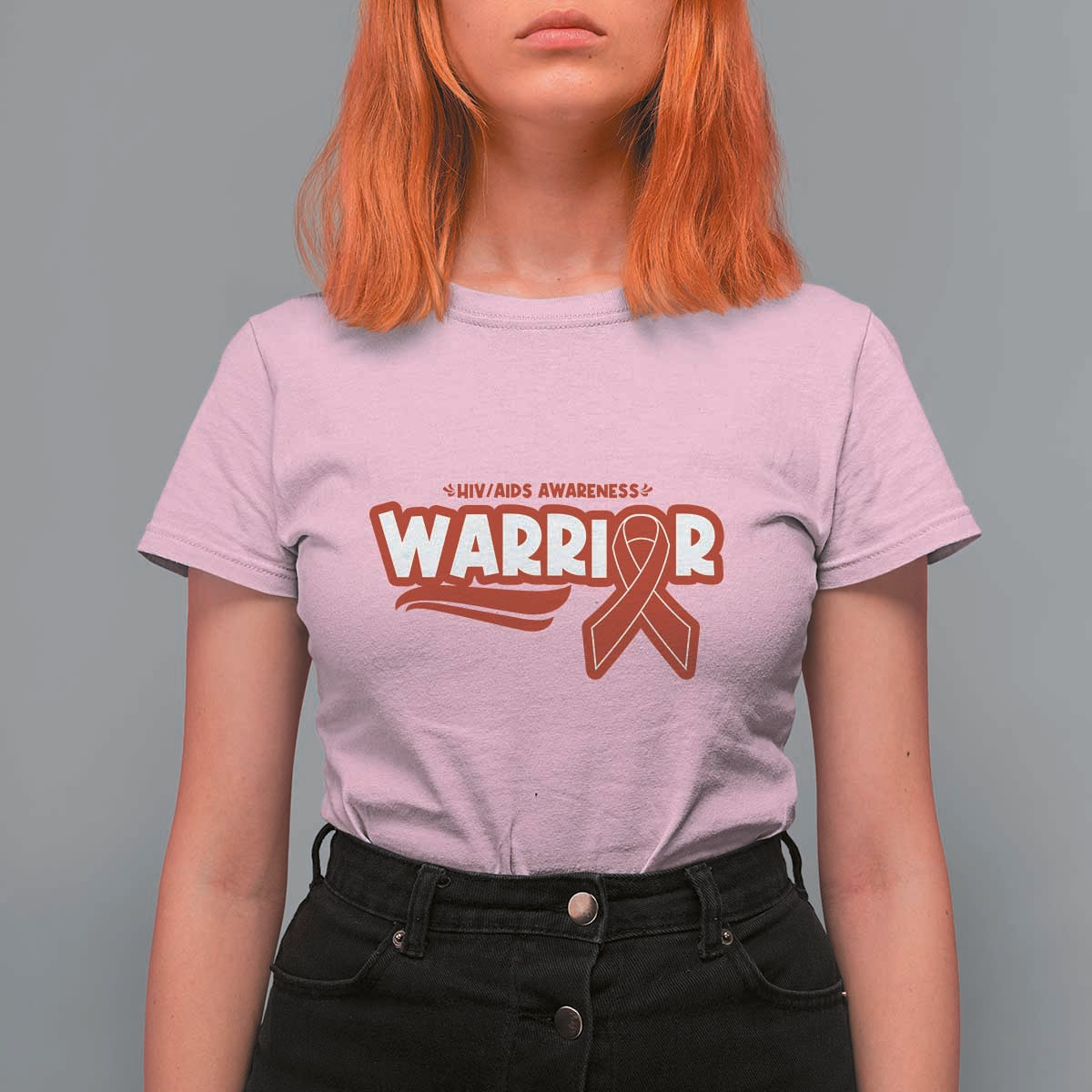 HIV Awareness Warrior T Shirt For Women Red Ribbon Support Gift - Wonder Print Shop