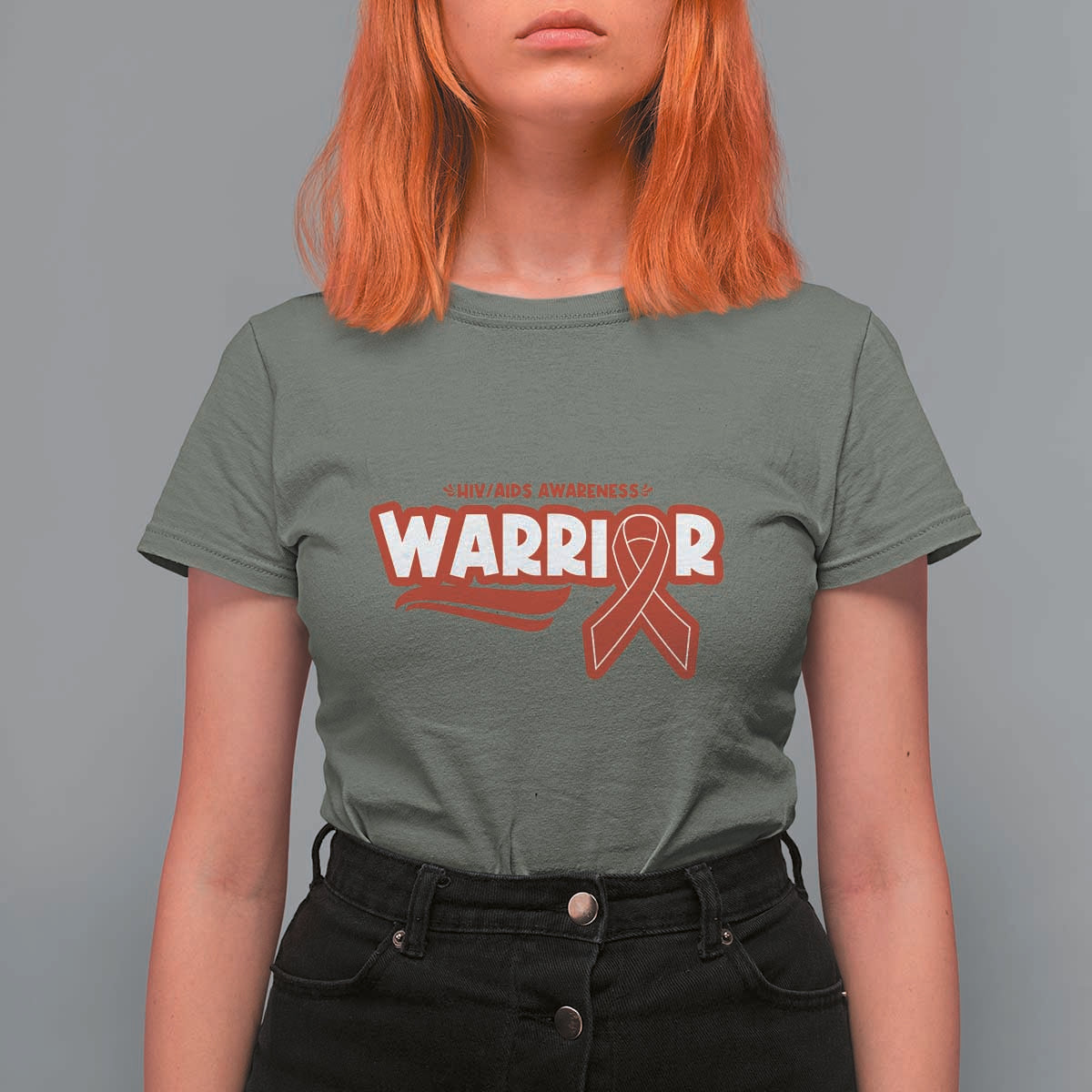 HIV Awareness Warrior T Shirt For Women Red Ribbon Support Gift - Wonder Print Shop