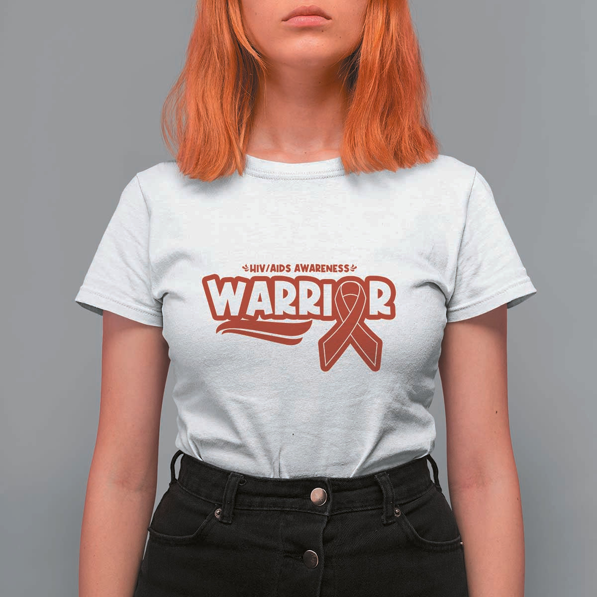 HIV Awareness Warrior T Shirt For Women Red Ribbon Support Gift - Wonder Print Shop