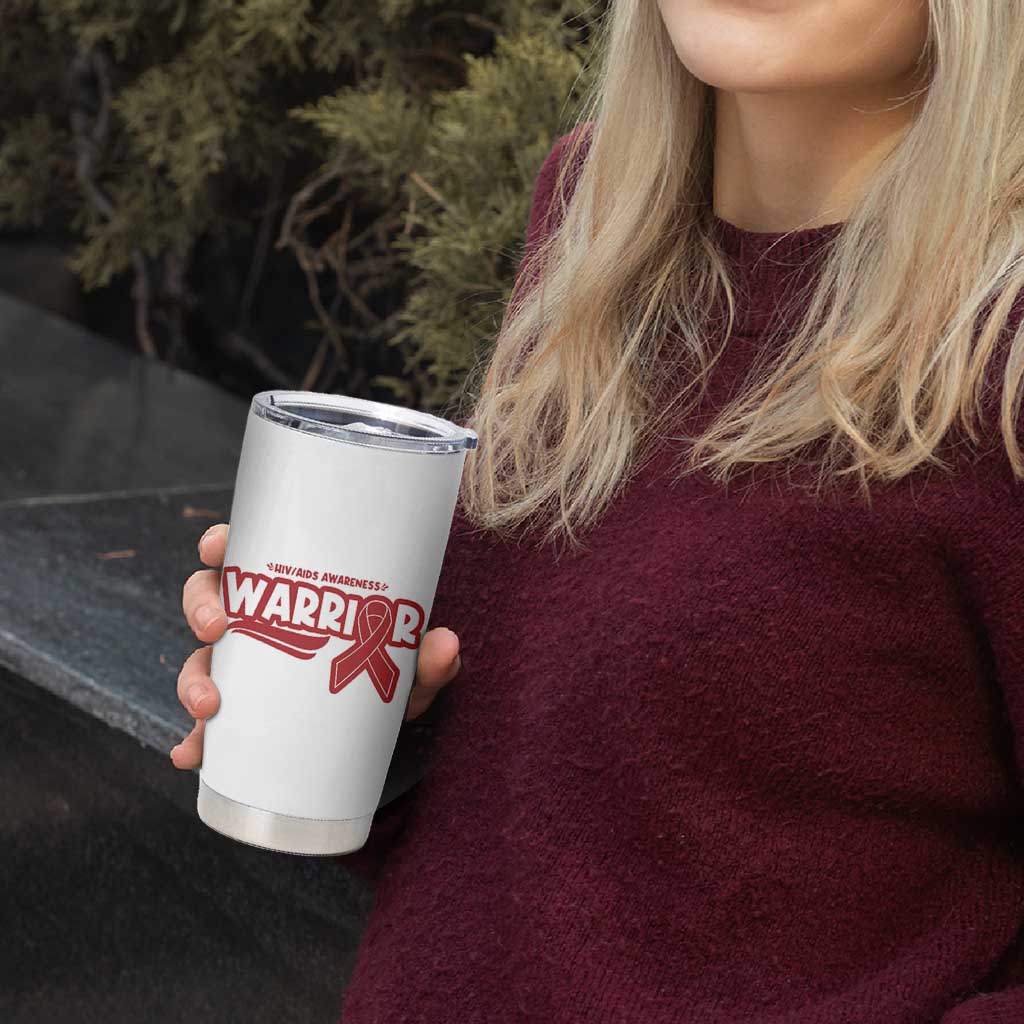 HIV Awareness Warrior Tumbler Cup Red Ribbon Support Gift - Wonder Print Shop