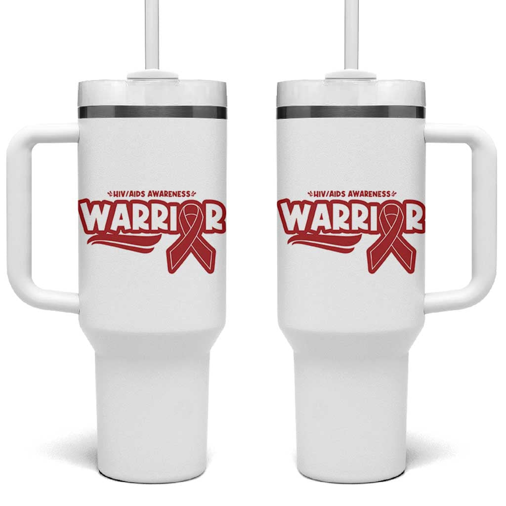 HIV Awareness Warrior Tumbler With Handle Red Ribbon Support Gift - Wonder Print Shop