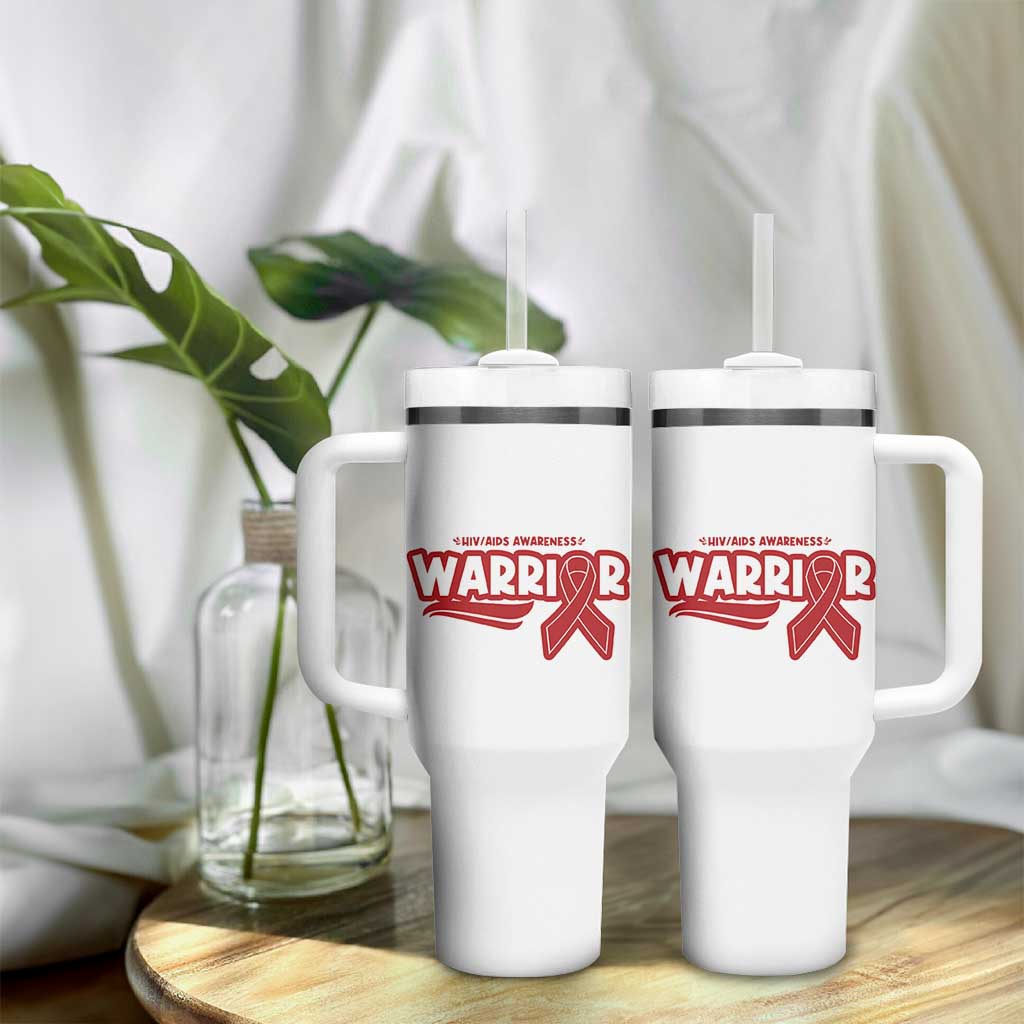 HIV Awareness Warrior Tumbler With Handle Red Ribbon Support Gift - Wonder Print Shop