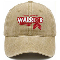 HIV Awareness Warrior Washed Cotton Baseball Cap Red Ribbon Support Gift