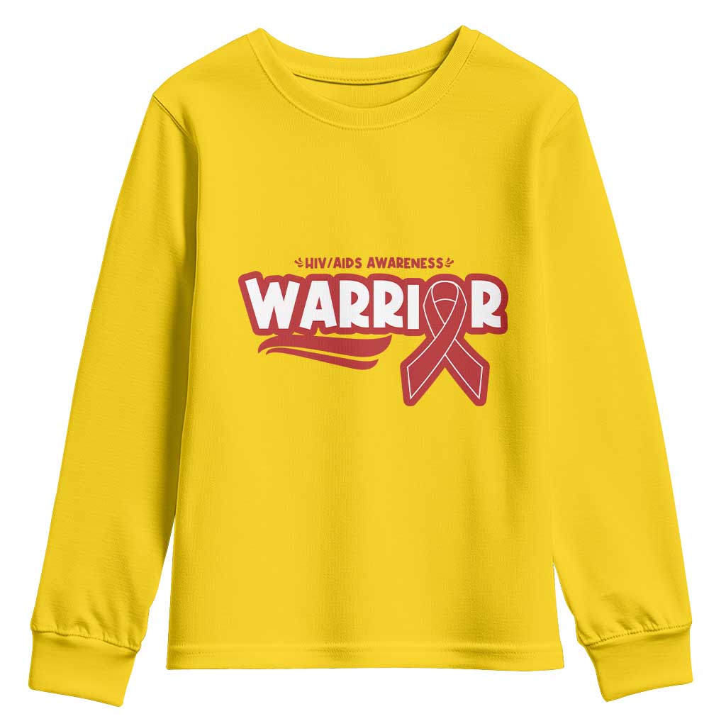 HIV Awareness Warrior Youth Sweatshirt Red Ribbon Support Gift - Wonder Print Shop