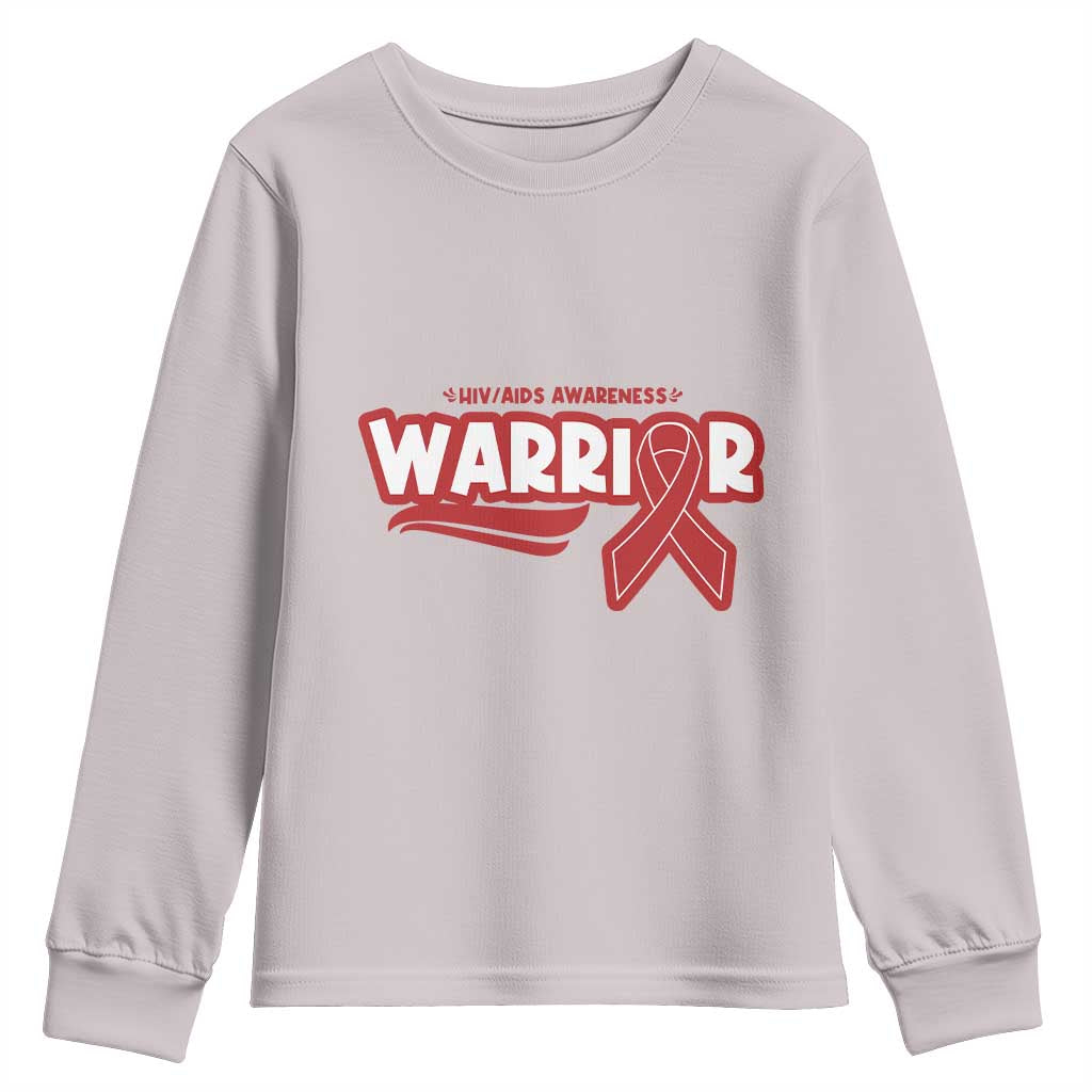 HIV Awareness Warrior Youth Sweatshirt Red Ribbon Support Gift - Wonder Print Shop
