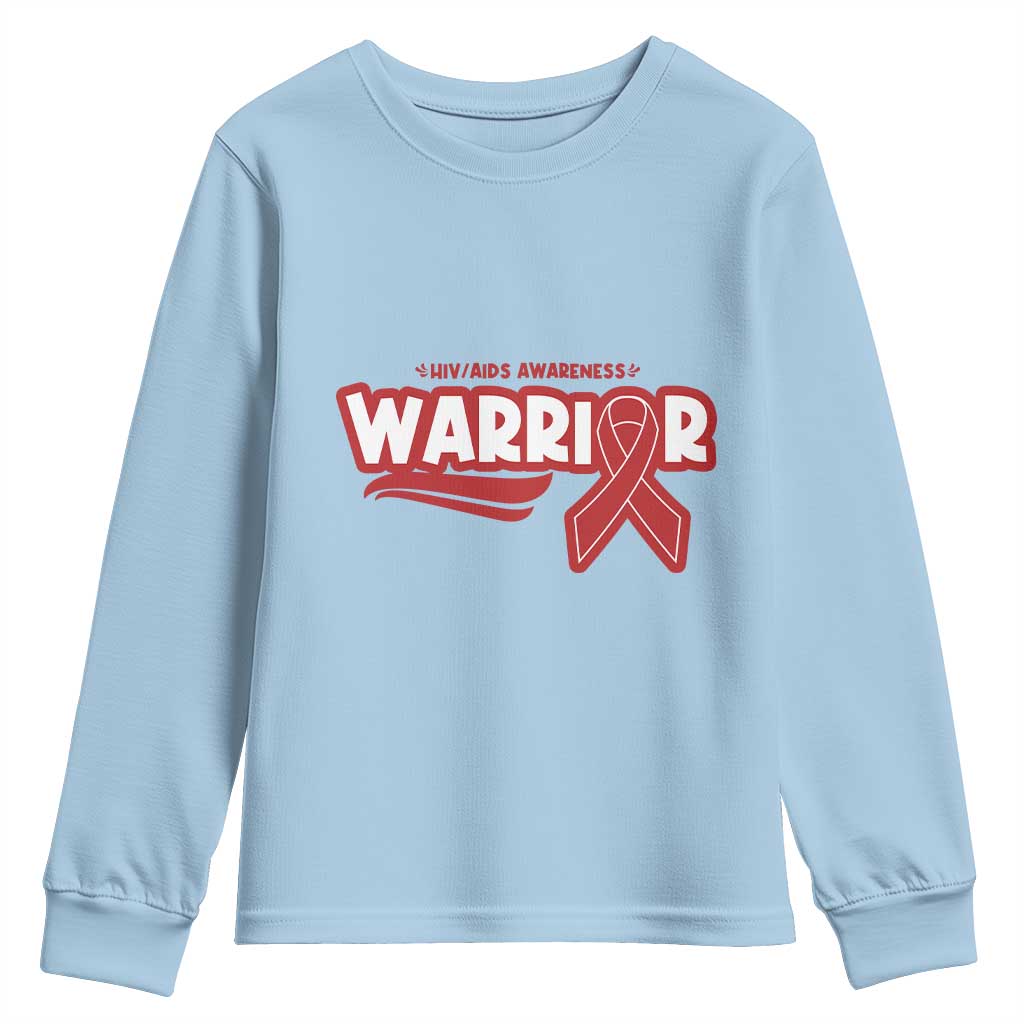 HIV Awareness Warrior Youth Sweatshirt Red Ribbon Support Gift - Wonder Print Shop