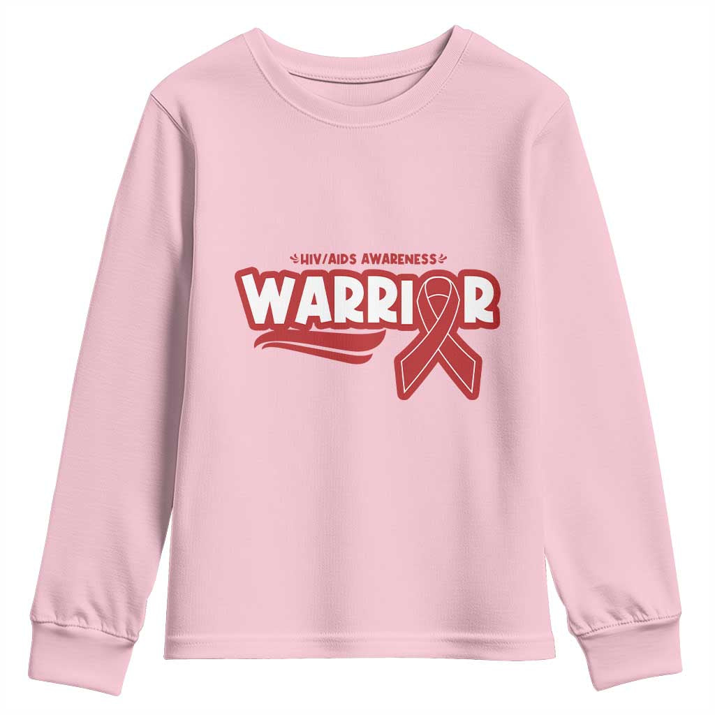 HIV Awareness Warrior Youth Sweatshirt Red Ribbon Support Gift - Wonder Print Shop