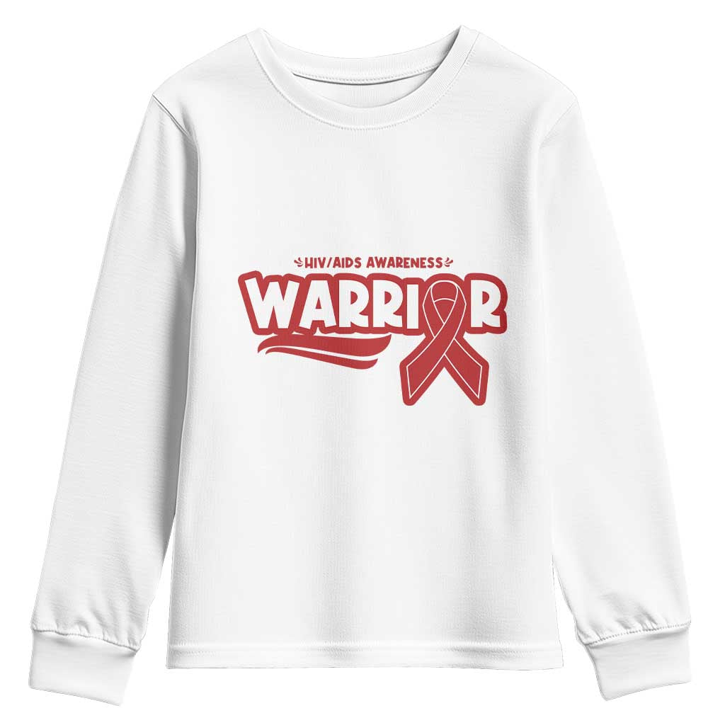 HIV Awareness Warrior Youth Sweatshirt Red Ribbon Support Gift - Wonder Print Shop