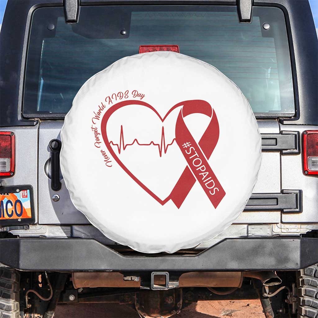 Never Forget World AIDS Day Spare Tire Cover Red Ribbon HIV Awareness Gift - Wonder Print Shop