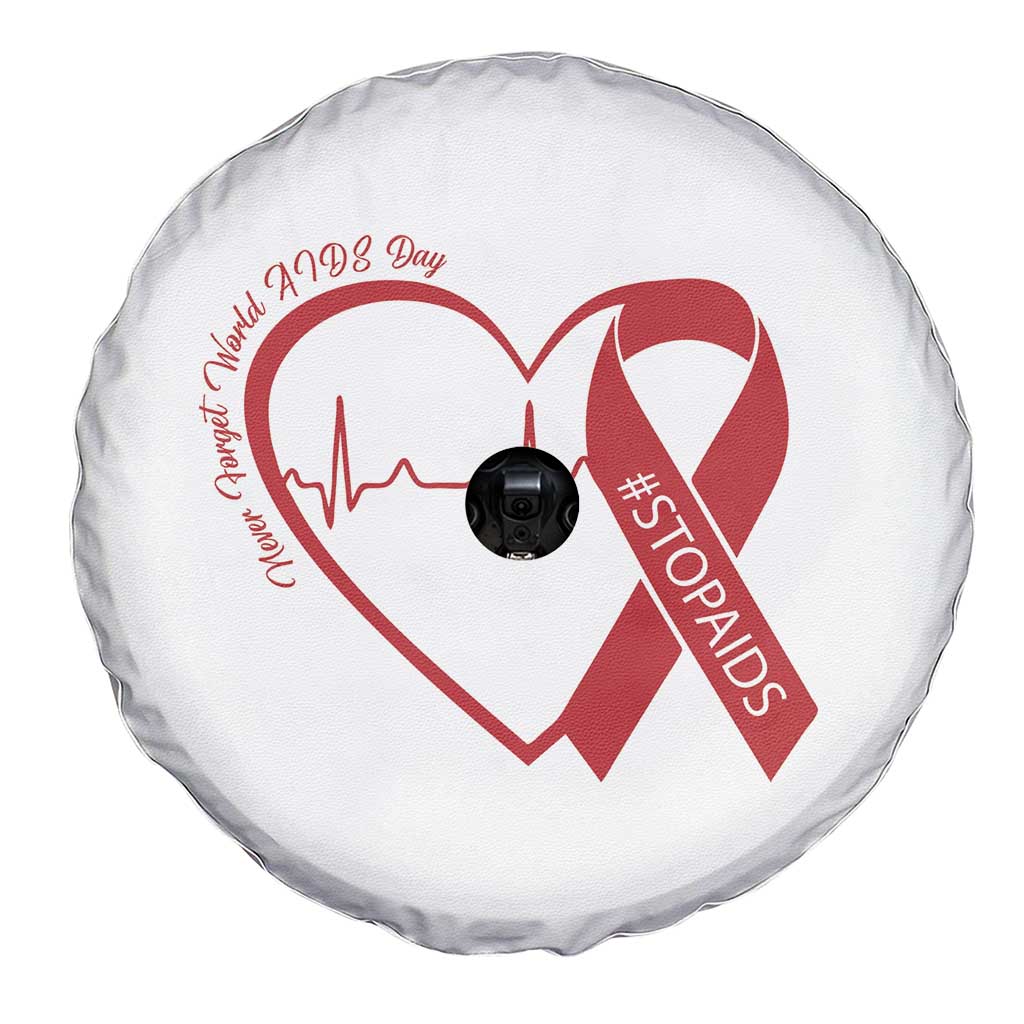 Never Forget World AIDS Day Spare Tire Cover Red Ribbon HIV Awareness Gift - Wonder Print Shop