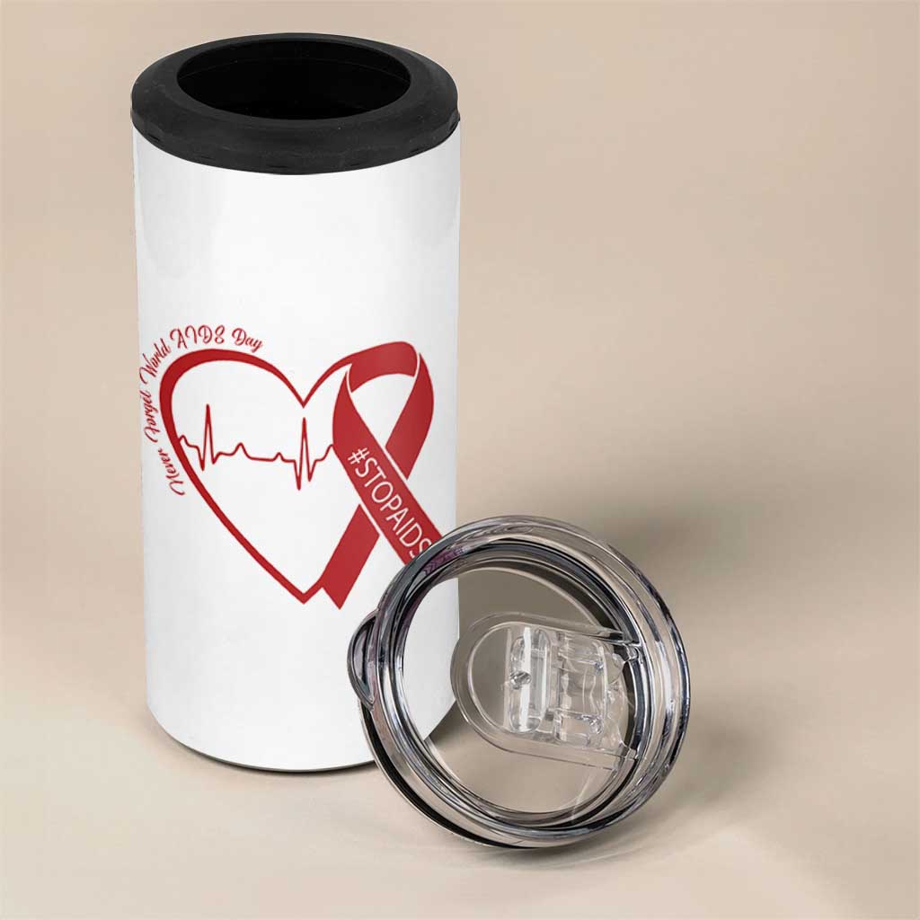 Never Forget World AIDS Day 4 in 1 Can Cooler Tumbler Red Ribbon HIV Awareness Gift - Wonder Print Shop