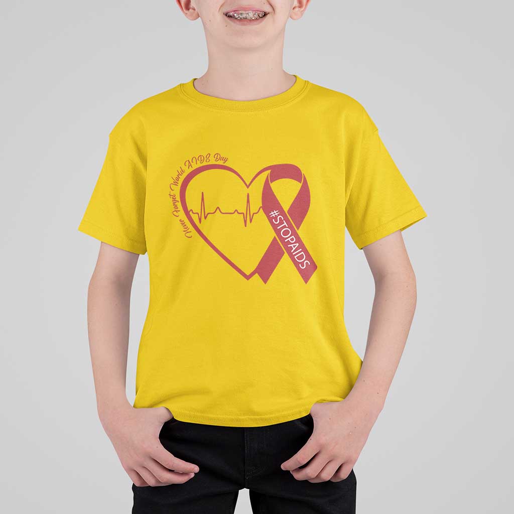 Never Forget World AIDS Day T Shirt For Kid Red Ribbon HIV Awareness Gift - Wonder Print Shop