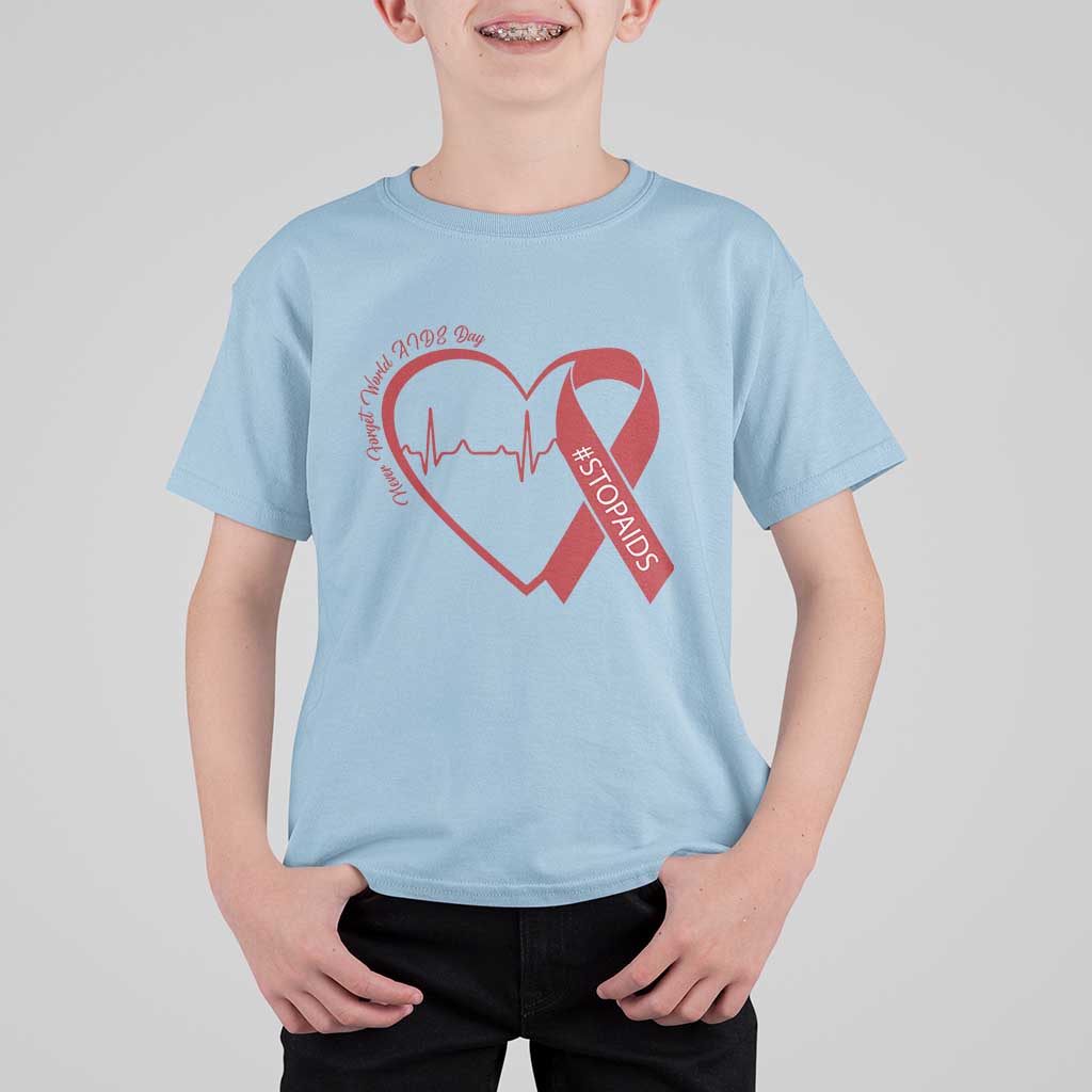 Never Forget World AIDS Day T Shirt For Kid Red Ribbon HIV Awareness Gift - Wonder Print Shop