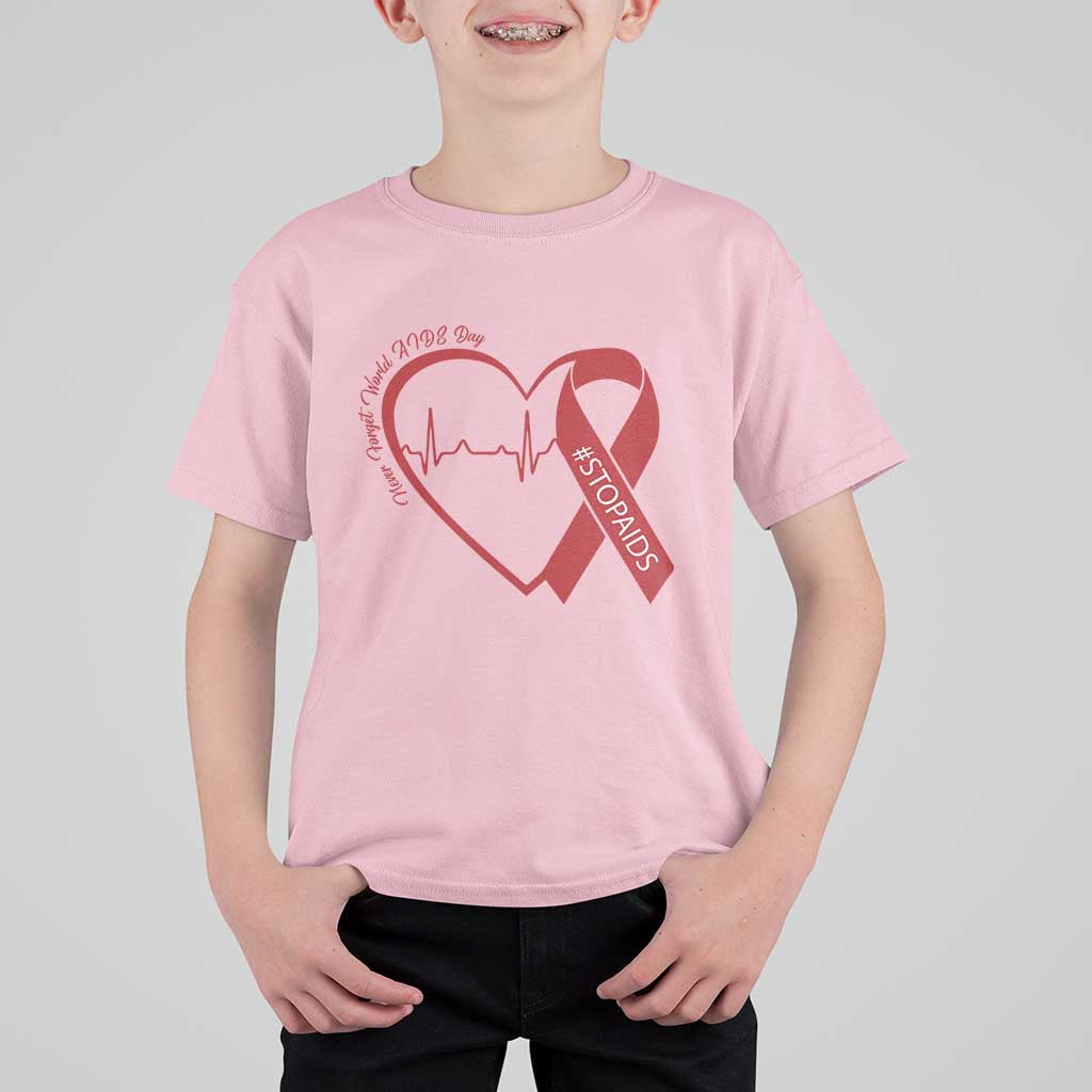 Never Forget World AIDS Day T Shirt For Kid Red Ribbon HIV Awareness Gift - Wonder Print Shop