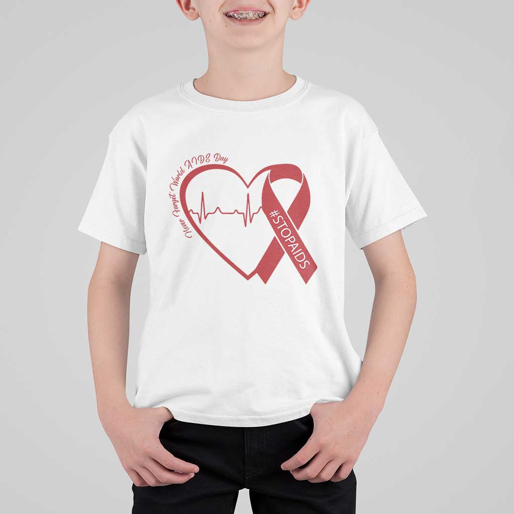 Never Forget World AIDS Day T Shirt For Kid Red Ribbon HIV Awareness Gift - Wonder Print Shop