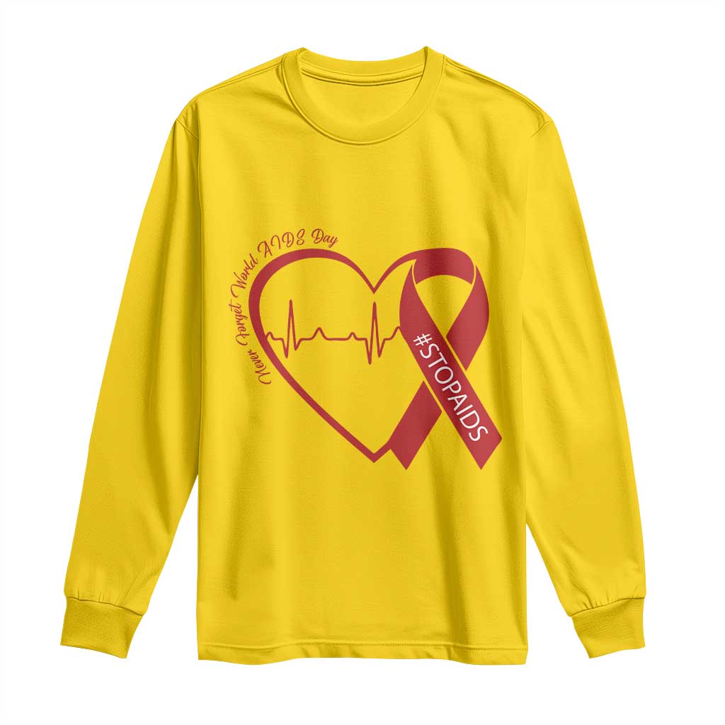 Never Forget World AIDS Day Long Sleeve Shirt Red Ribbon HIV Awareness Gift - Wonder Print Shop