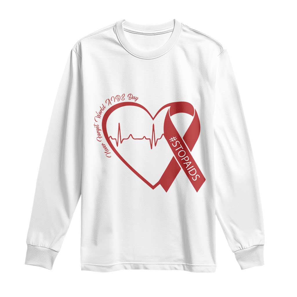 Never Forget World AIDS Day Long Sleeve Shirt Red Ribbon HIV Awareness Gift - Wonder Print Shop