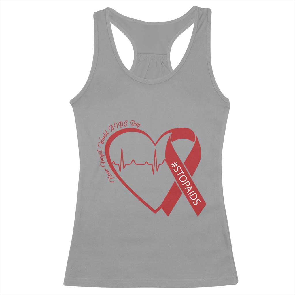 Never Forget World AIDS Day Racerback Tank Top Red Ribbon HIV Awareness Gift - Wonder Print Shop