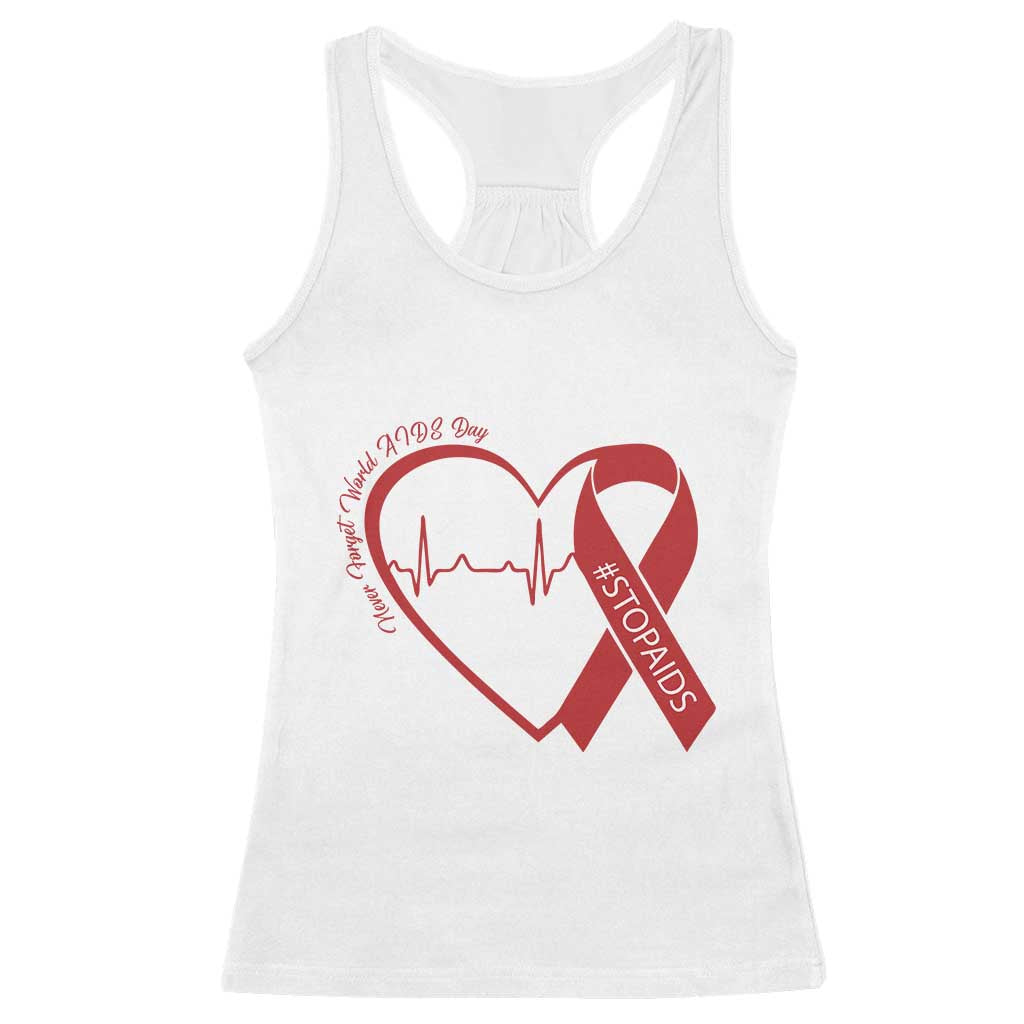 Never Forget World AIDS Day Racerback Tank Top Red Ribbon HIV Awareness Gift - Wonder Print Shop