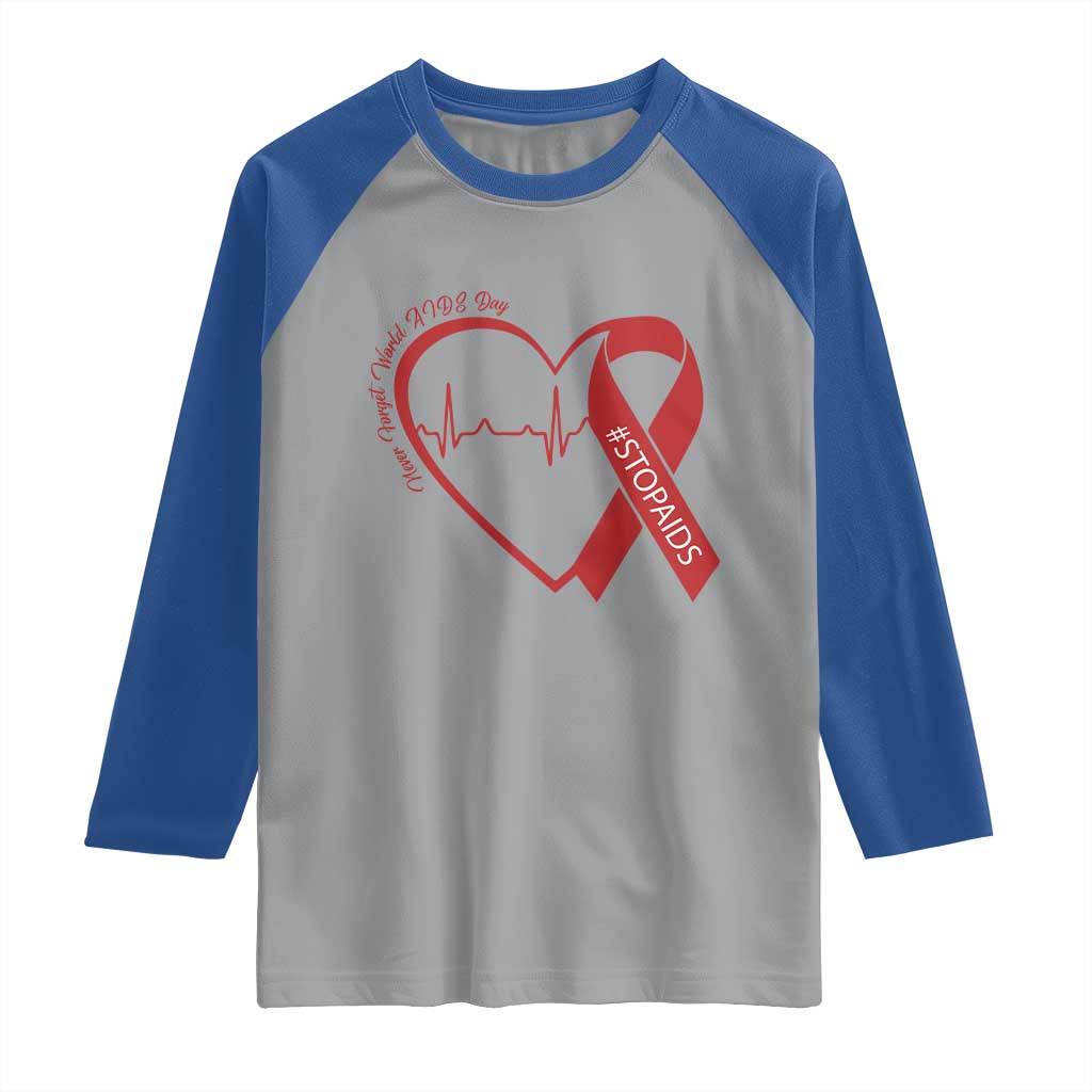 Never Forget World AIDS Day Raglan Shirt Red Ribbon HIV Awareness Gift - Wonder Print Shop