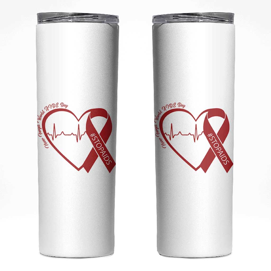 Never Forget World AIDS Day Skinny Tumbler Red Ribbon HIV Awareness Gift - Wonder Print Shop