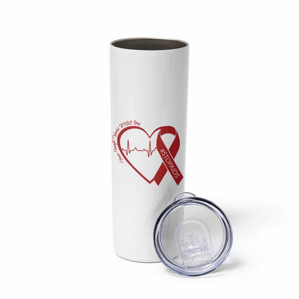 Never Forget World AIDS Day Skinny Tumbler Red Ribbon HIV Awareness Gift - Wonder Print Shop