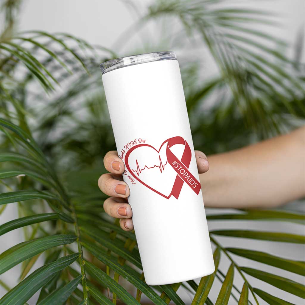 Never Forget World AIDS Day Skinny Tumbler Red Ribbon HIV Awareness Gift - Wonder Print Shop