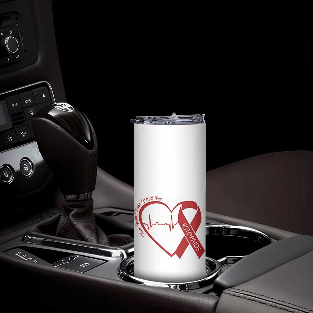 Never Forget World AIDS Day Skinny Tumbler Red Ribbon HIV Awareness Gift - Wonder Print Shop