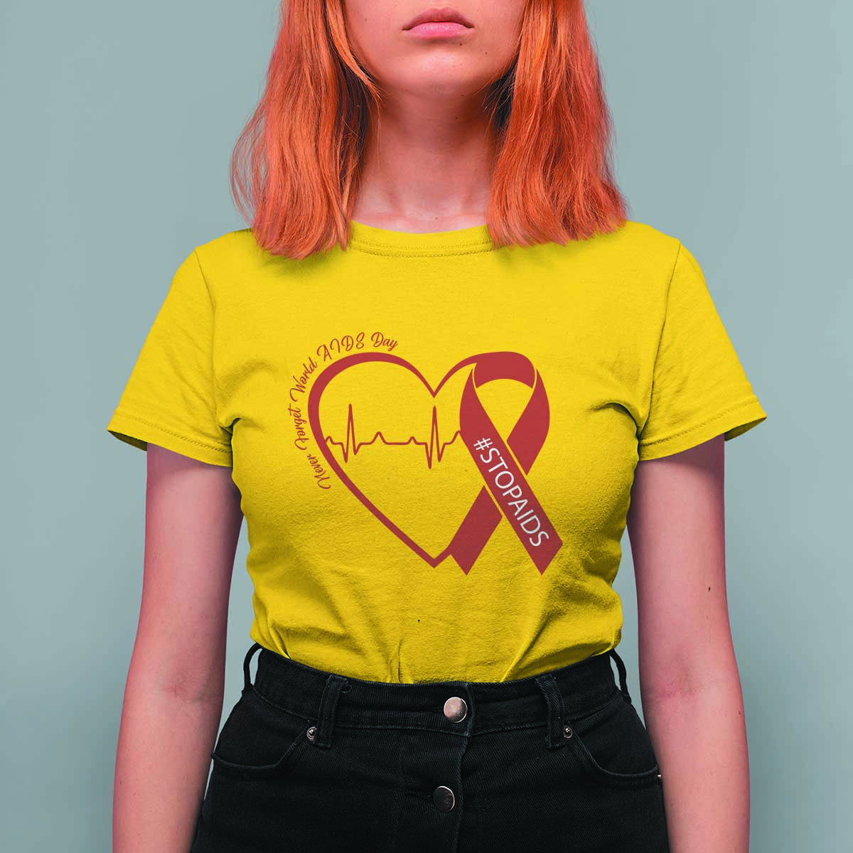 Never Forget World AIDS Day T Shirt For Women Red Ribbon HIV Awareness Gift - Wonder Print Shop