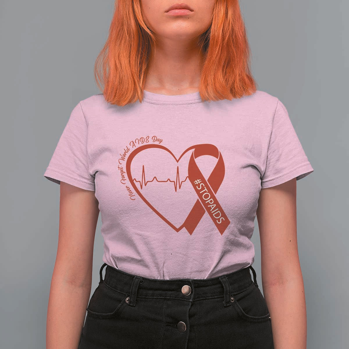 Never Forget World AIDS Day T Shirt For Women Red Ribbon HIV Awareness Gift - Wonder Print Shop