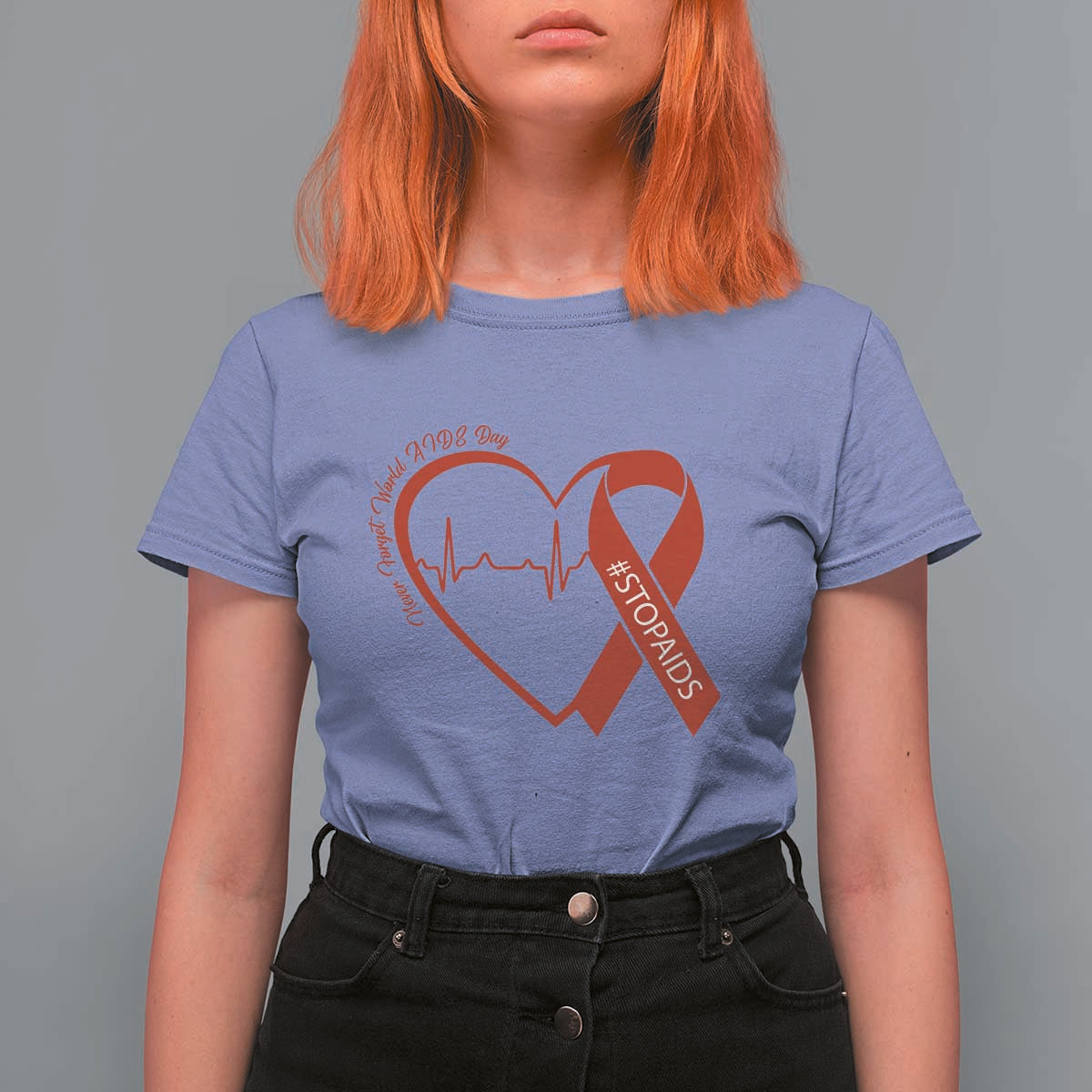 Never Forget World AIDS Day T Shirt For Women Red Ribbon HIV Awareness Gift - Wonder Print Shop