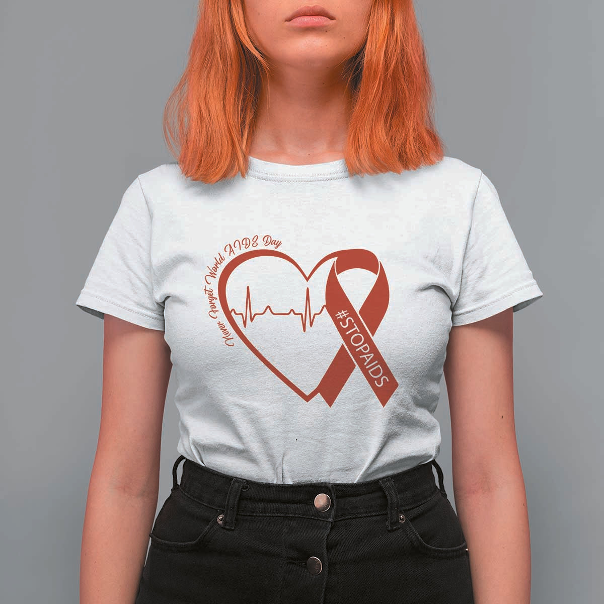 Never Forget World AIDS Day T Shirt For Women Red Ribbon HIV Awareness Gift - Wonder Print Shop