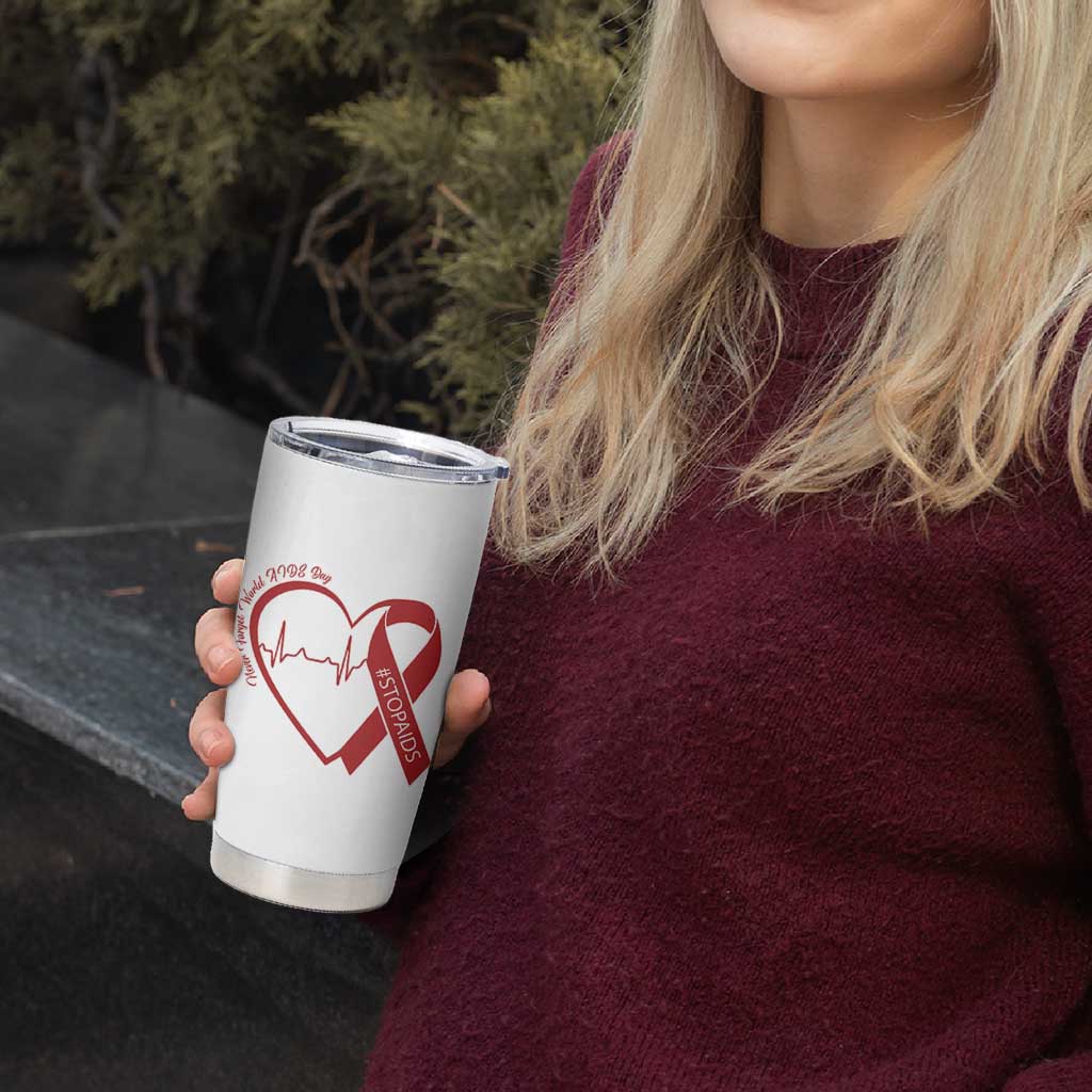 Never Forget World AIDS Day Tumbler Cup Red Ribbon HIV Awareness Gift - Wonder Print Shop