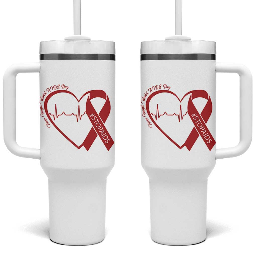 Never Forget World AIDS Day Tumbler With Handle Red Ribbon HIV Awareness Gift - Wonder Print Shop
