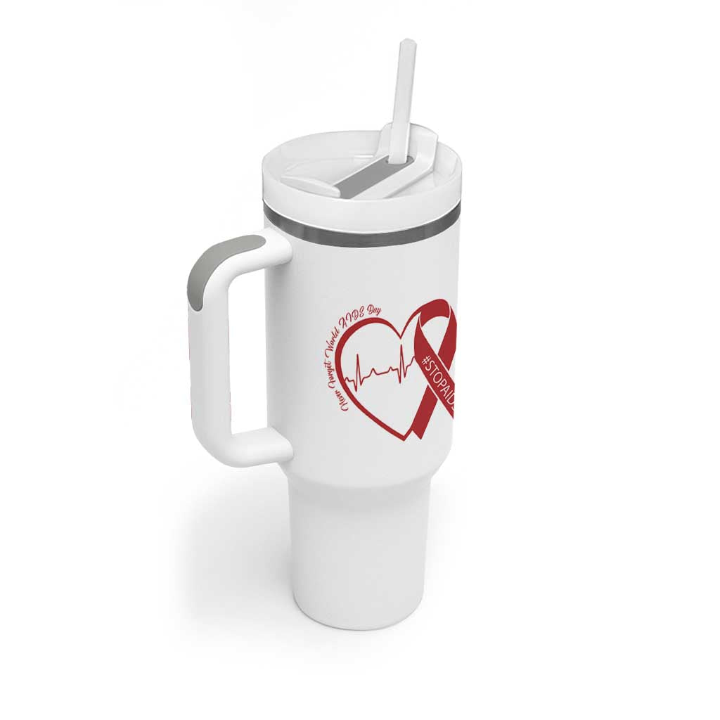 Never Forget World AIDS Day Tumbler With Handle Red Ribbon HIV Awareness Gift - Wonder Print Shop
