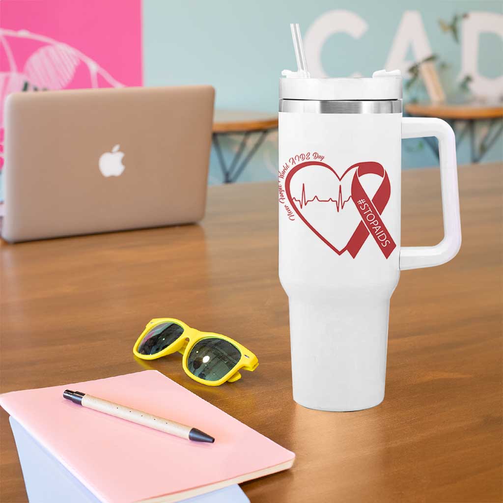 Never Forget World AIDS Day Tumbler With Handle Red Ribbon HIV Awareness Gift - Wonder Print Shop