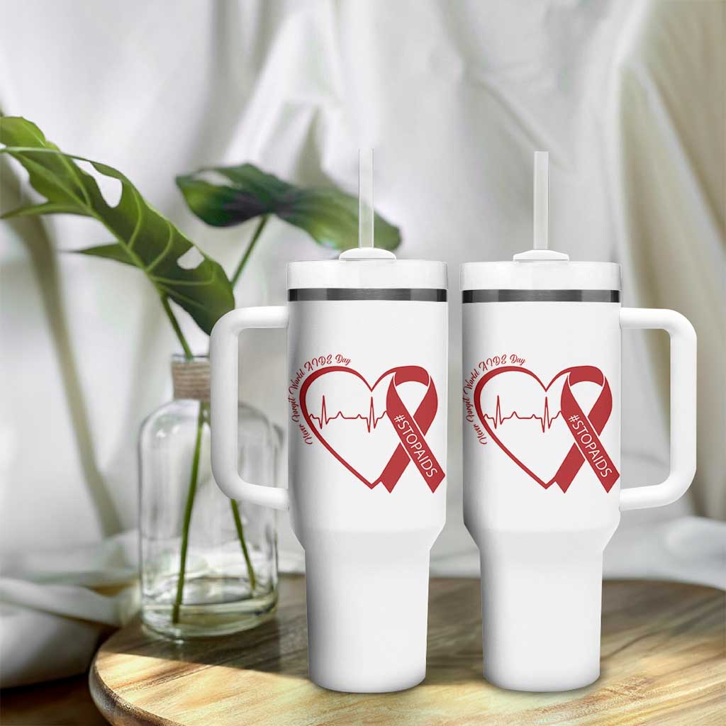 Never Forget World AIDS Day Tumbler With Handle Red Ribbon HIV Awareness Gift - Wonder Print Shop