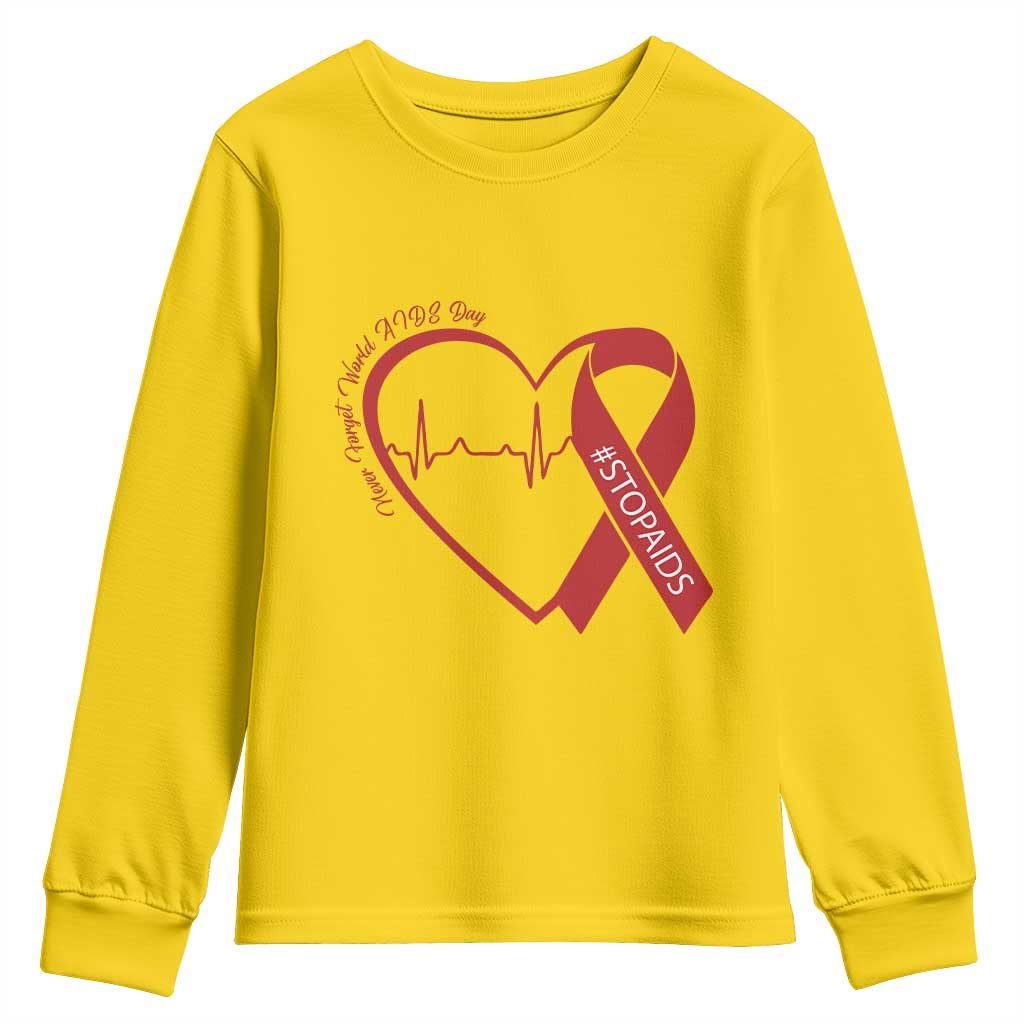 Never Forget World AIDS Day Youth Sweatshirt Red Ribbon HIV Awareness Gift - Wonder Print Shop