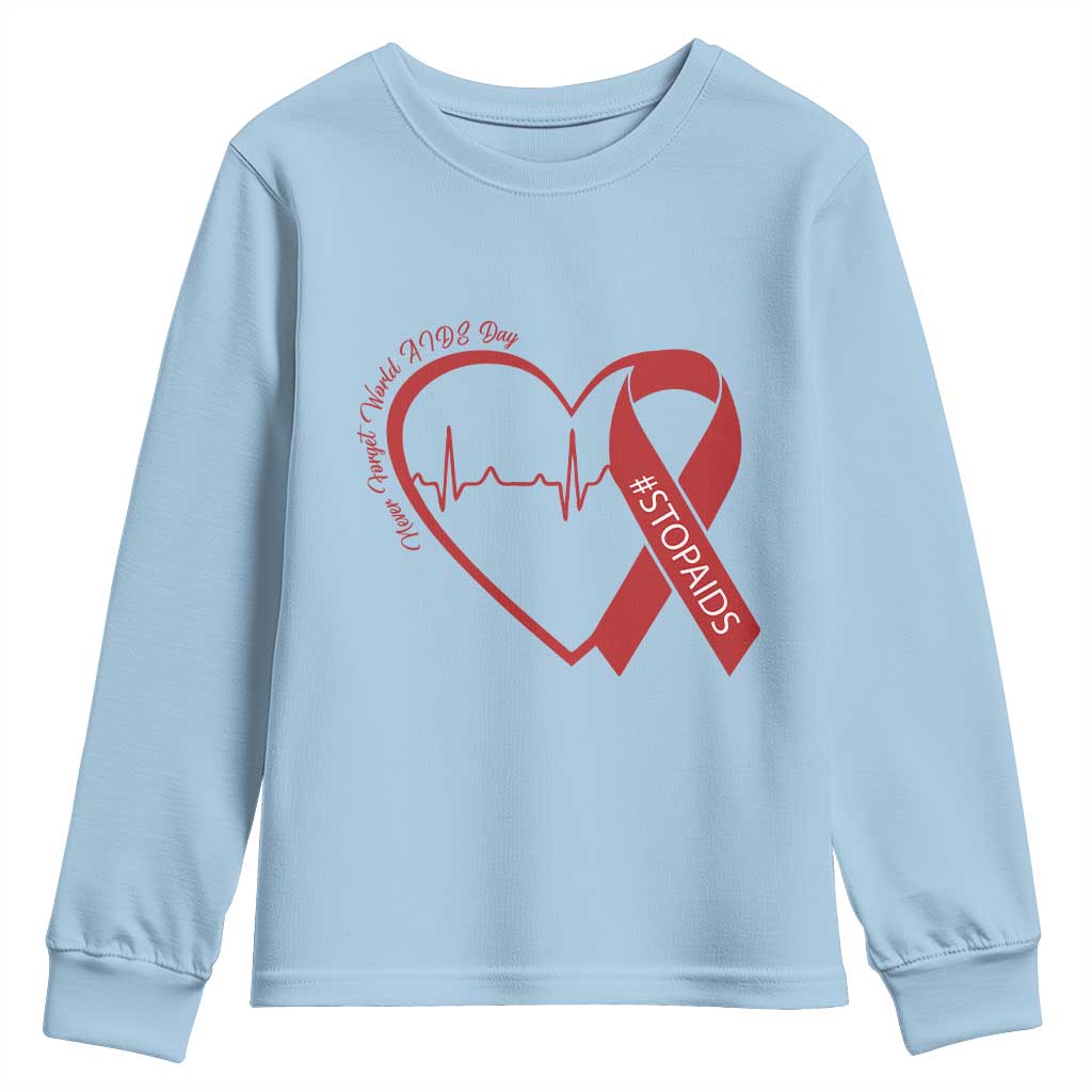 Never Forget World AIDS Day Youth Sweatshirt Red Ribbon HIV Awareness Gift - Wonder Print Shop