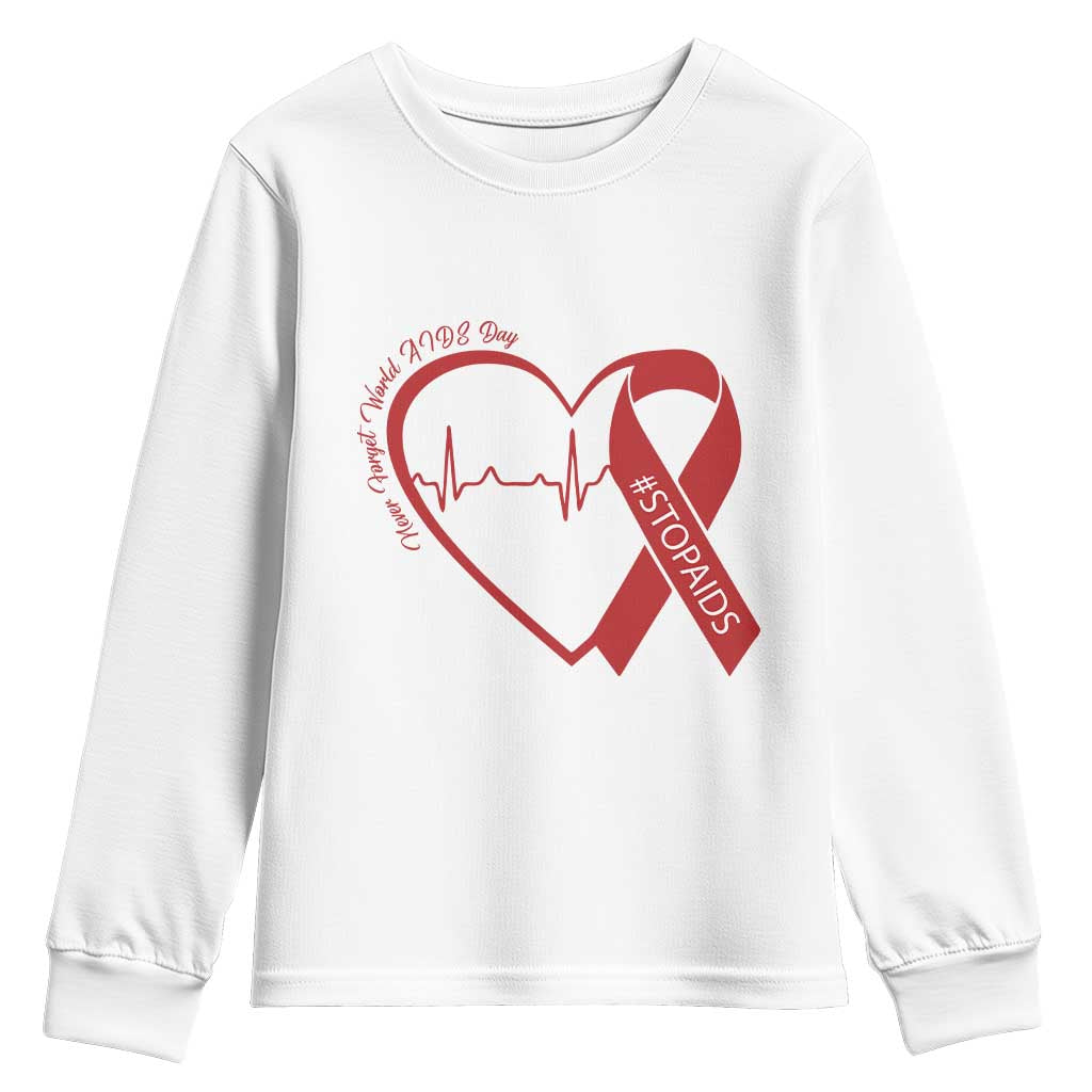 Never Forget World AIDS Day Youth Sweatshirt Red Ribbon HIV Awareness Gift - Wonder Print Shop