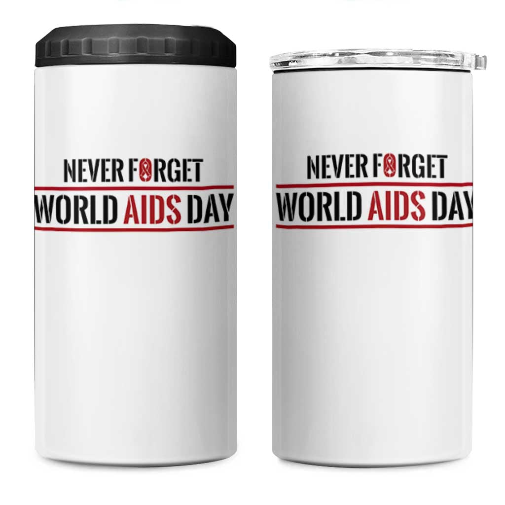 World AIDS Day Never Forget 4 in 1 Can Cooler Tumbler Red Ribbon Support Gift - Wonder Print Shop