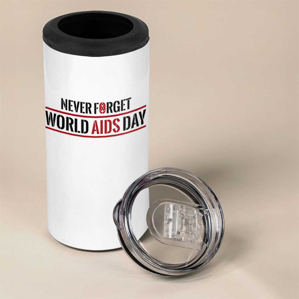 World AIDS Day Never Forget 4 in 1 Can Cooler Tumbler Red Ribbon Support Gift - Wonder Print Shop